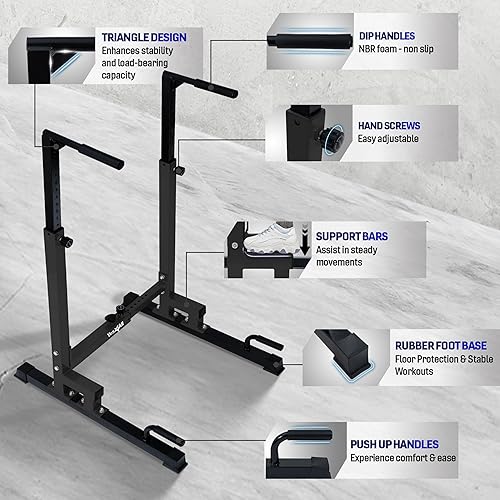 Miniatura 3 de Yes4All - Soporte de inmersión de 500 libras de capacidad, barras de inmersión ajustables de 80 niveles, máquina de estación de inmersión para