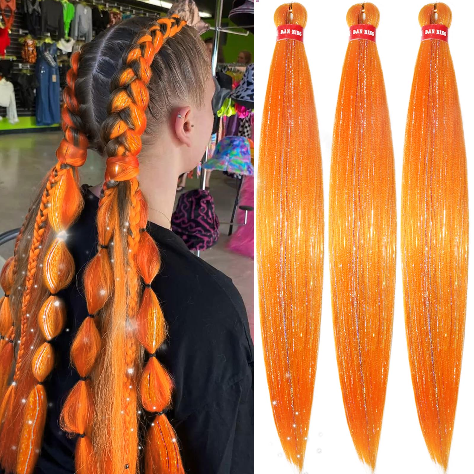 Amazon.com : Glitter Orange Festival Pre Stretched Braiding Hair