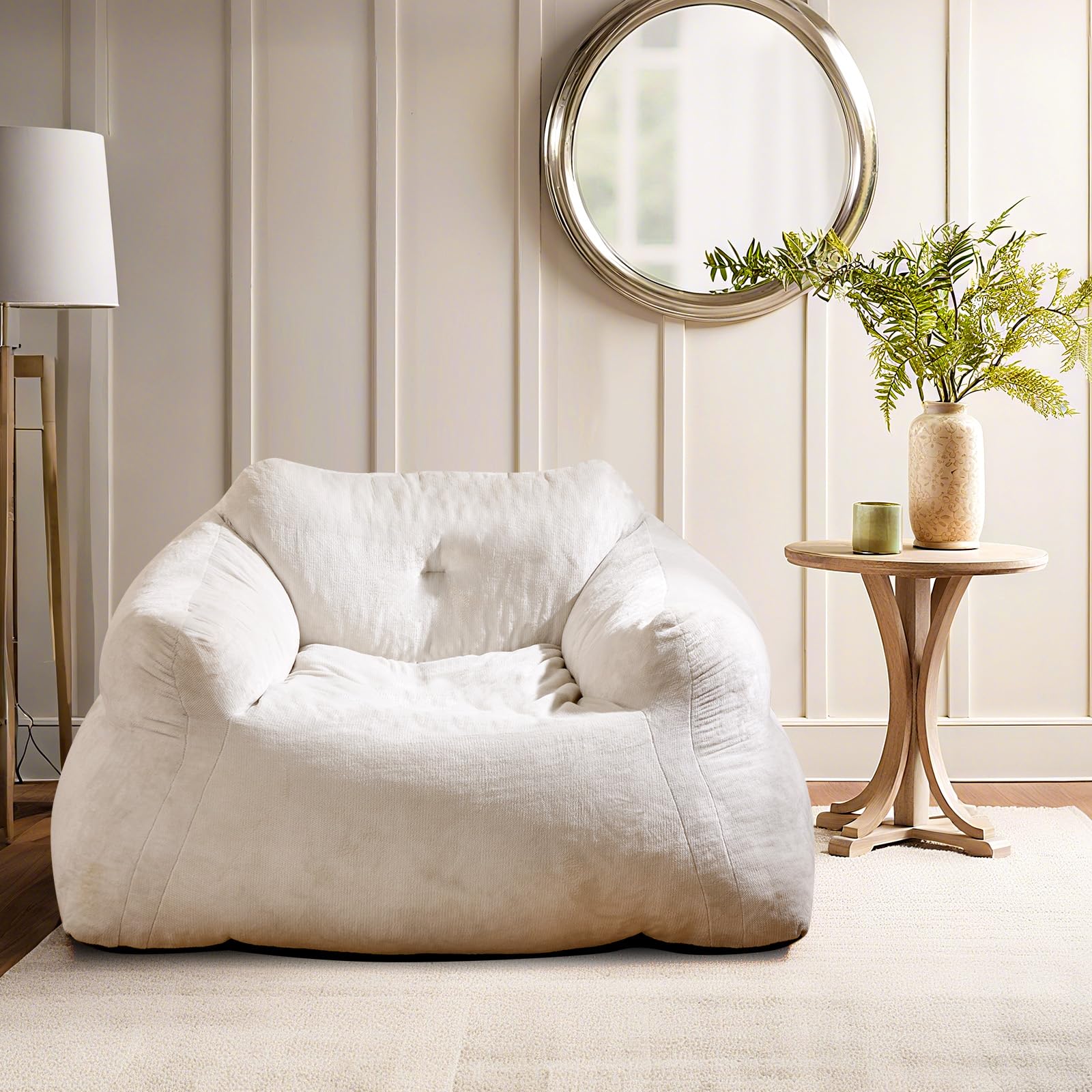COSTWAY Fauteuil Poire pour Salon, Canapé Moelleux en Velours Ultra-Doux Convient pour Enfant, Ado & Adulte, Fond Antidérapant, Fauteuil de Sol Rembourré pour Salon, Chambre, 110 x 124 x 68 cm, Beige