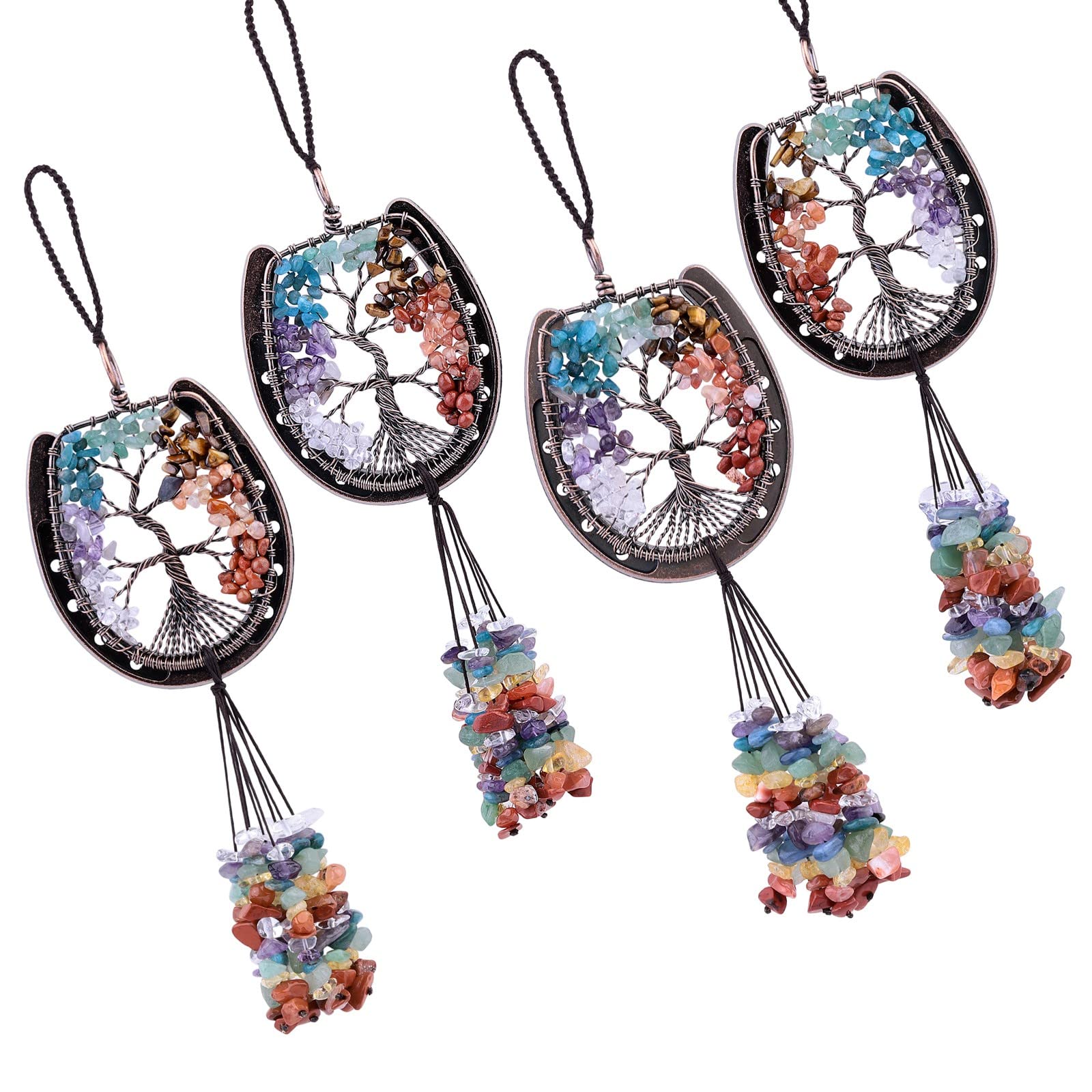 KYEYGWO Horseshoe Shape Crystal Tree of Life Hanging Ornament Reiki Chakra Stone Wall Hanger Decor for Home and Office 7 Chakra & Crystal Chip Stones Pendant - Image 3