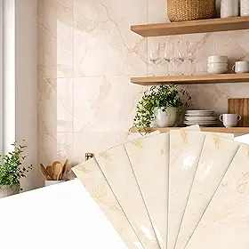 Placas Adesivas Mármore 3D Autocolantes Kit com 10 Unidades Revestimento Decorativo Lavável para Parede, Quarto, Sala e Banheiro 30cm x 60cm (Mármore Pedra Bege, 30cm x 60cm)