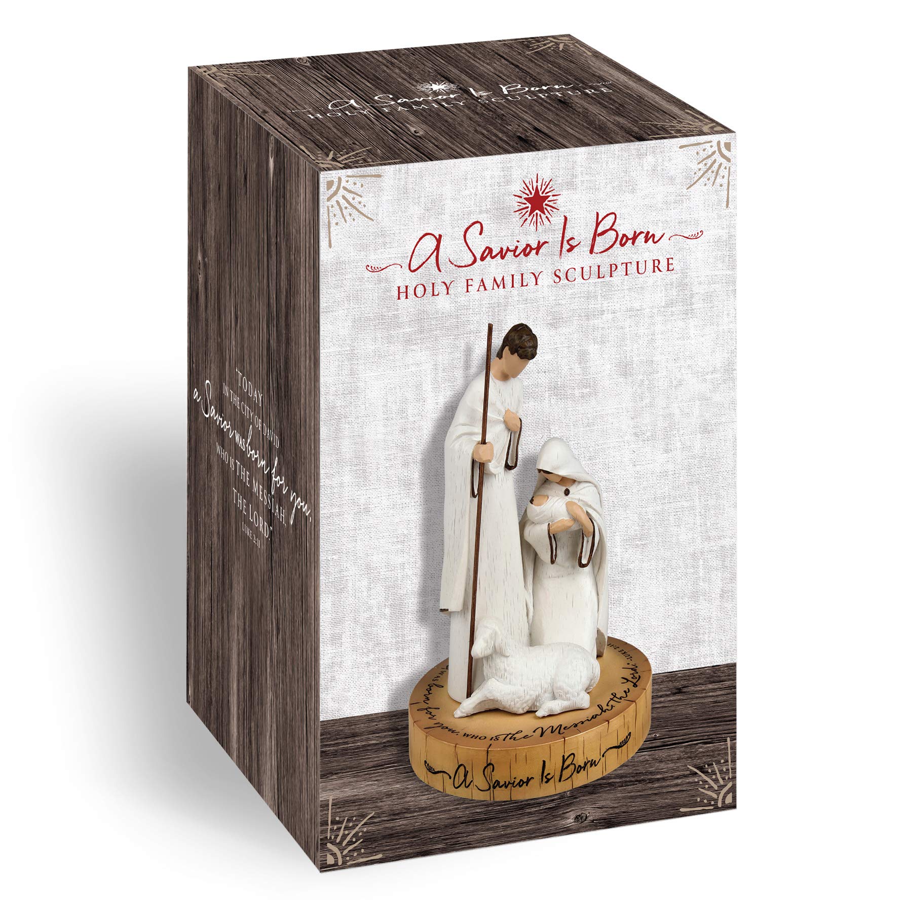 Lighthouse Christian Products A Savior is Born Woodgrain Pedestal 7 Inch Resin Nativity Sculpture