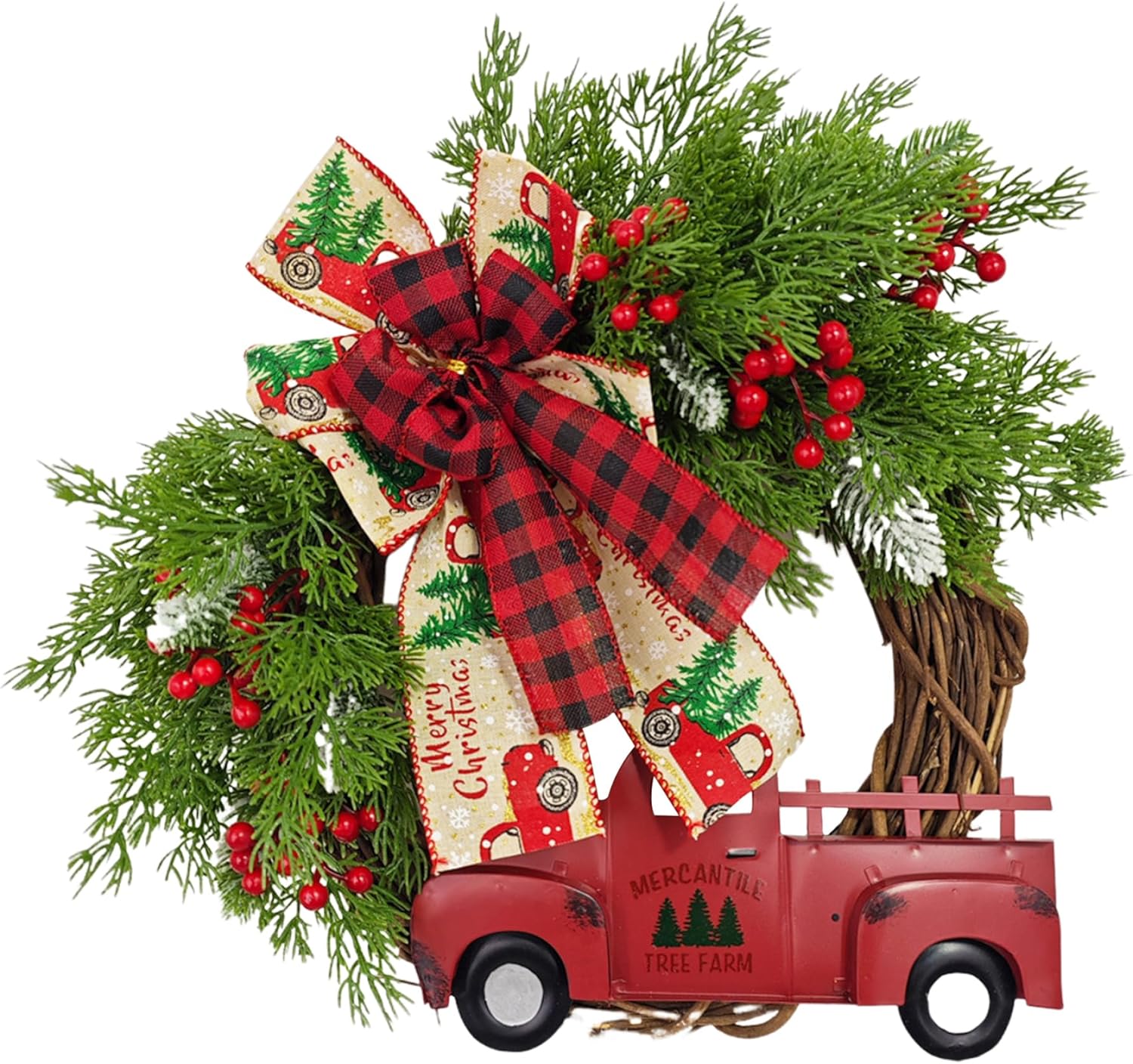 Christmas Wreath for Front Door 45cm Red Truck Christmas Door Wreath
