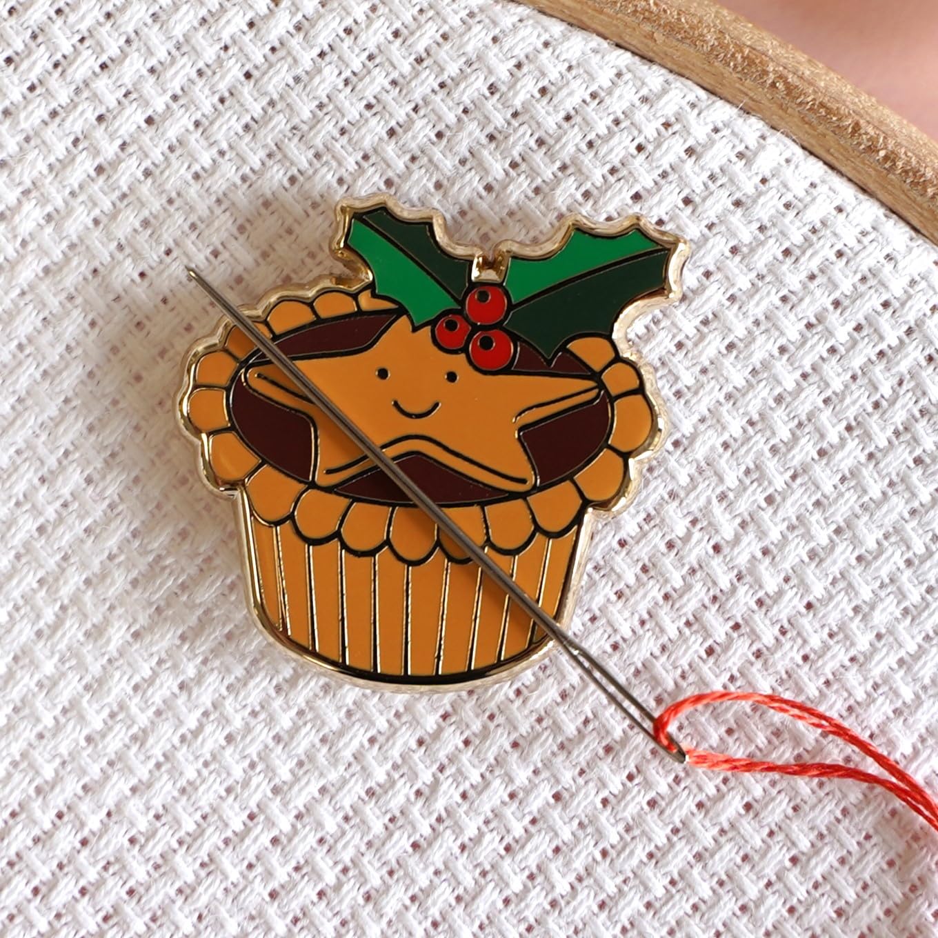Caterpillar Cross Stitch Needle Minder - Mince Pie for Cross Stitch, Sewing, Embroidery and Needlework Accessories, Enamel and Magnetic