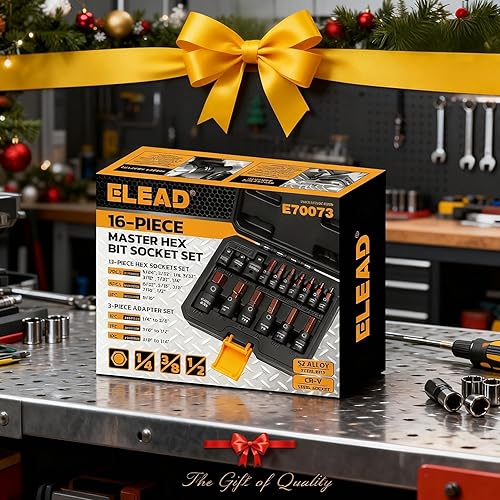 Miniatura 9 de Juego de 16 piezas de enchufe de impacto de broca hexagonal SAE - Juego de enchufe Allen de acero S2 premium de 564"-916" con adaptadores de