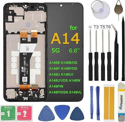 Reemplazo de pantalla LCD para Samsung Galaxy A14 5G SM-A146 SM-A146U SM-A146U1 SM-A146U1DS 6.6" Asamblea LCD pantalla táctil digitalizador con kit