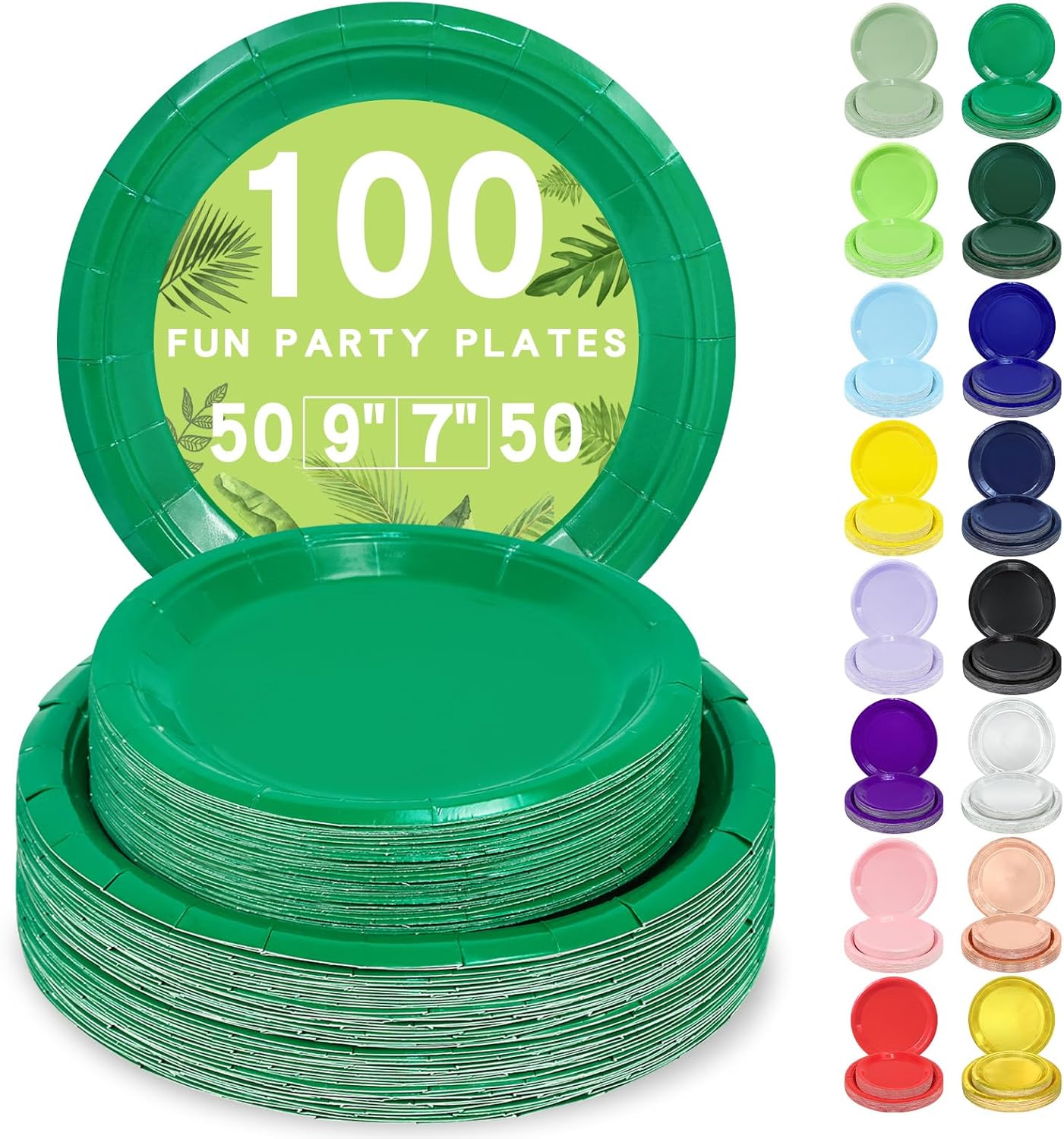 100 Green Paper Plates Set Includes 50-9″ & 50-7″ Disposable Dessert Cake Paper Plates For Party Supplies