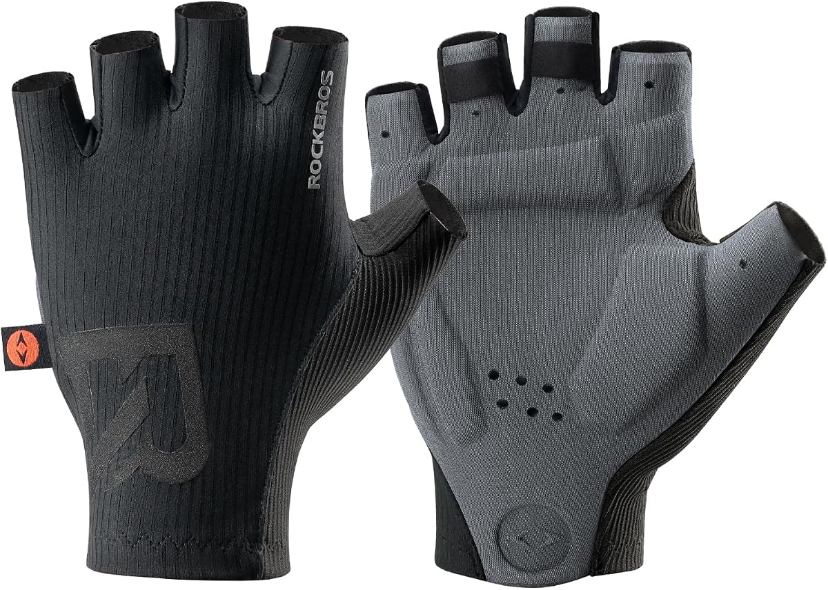 ROCKBROS Cycling Gloves Italian Elastic Double-Arrow Palm Shock-Absorbing | Foam 3D Ergonomic Padding Lightweight Breathable Half-Finger MTB Gloves for Cycling, Gym Training, Weightlifting
