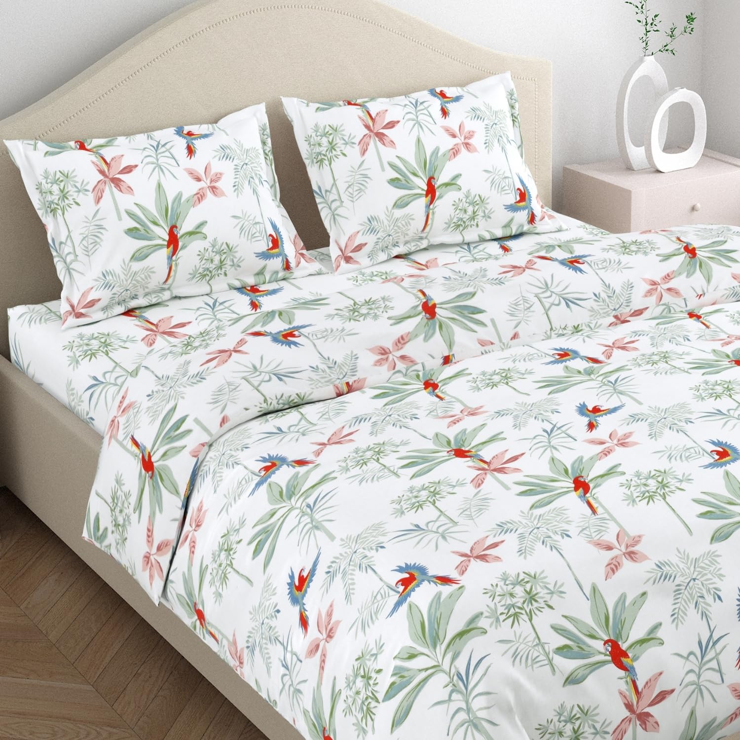 haus & kinder 100% Cotton Bedsheet for King Size Bed,186 TC Soft Cotton Bedsheet for Double Bed, King Size Bed Sheet with 2 Pillow Covers,Palmscape
