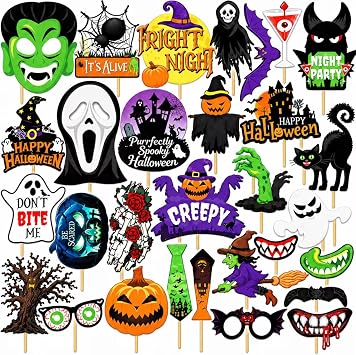 30PCS Hallween Photo Booth Props, Funny Halloween Party Decorations