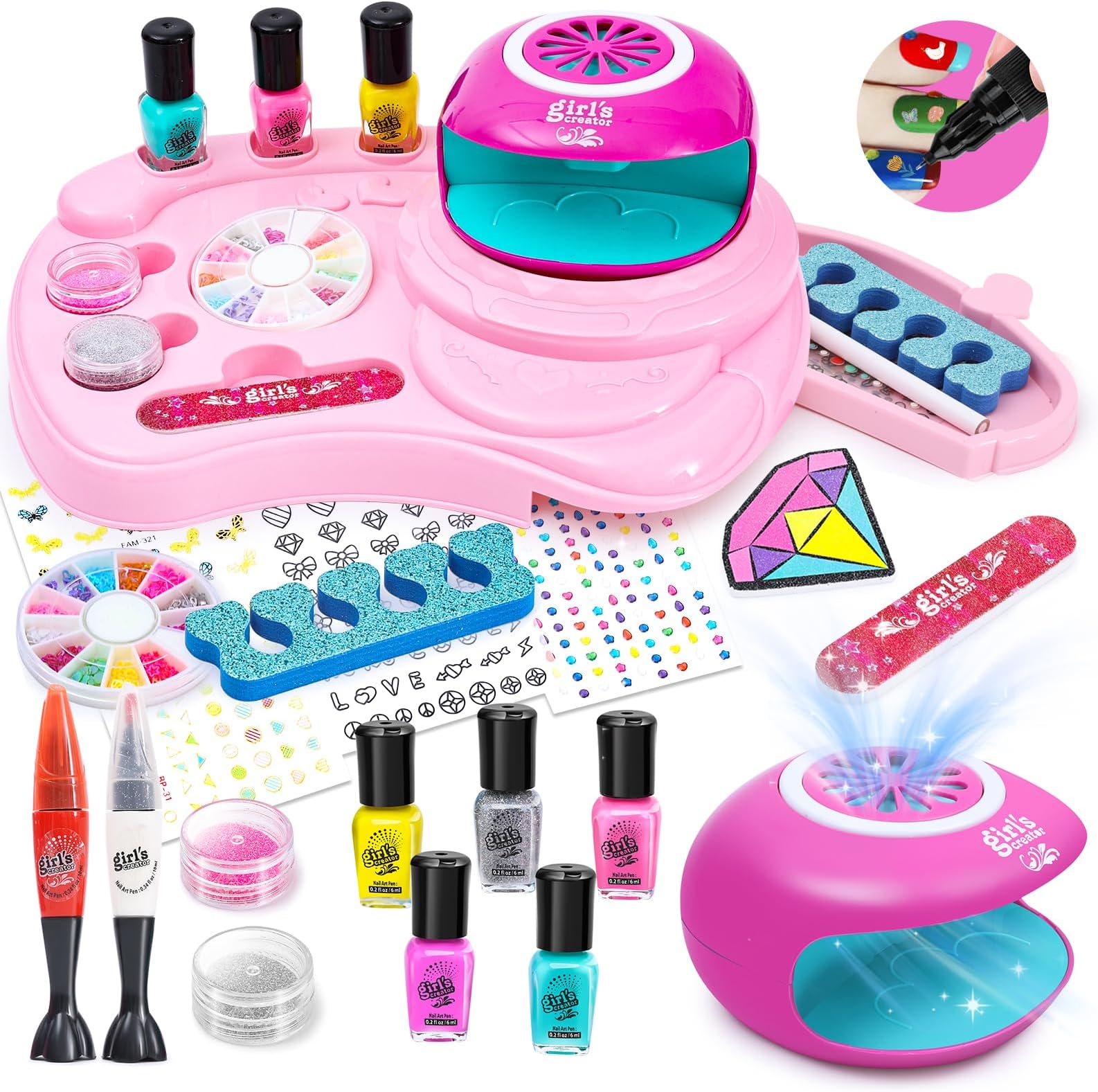 Nail Polish Kit for Girl , Kids Nail Art Salon Set with Nail Dryer , Nail Art Kit for Girls Ages 6-12,Makeup Manicures Decoration Studio Gifts for Christmas Birthday Spa Party Favors