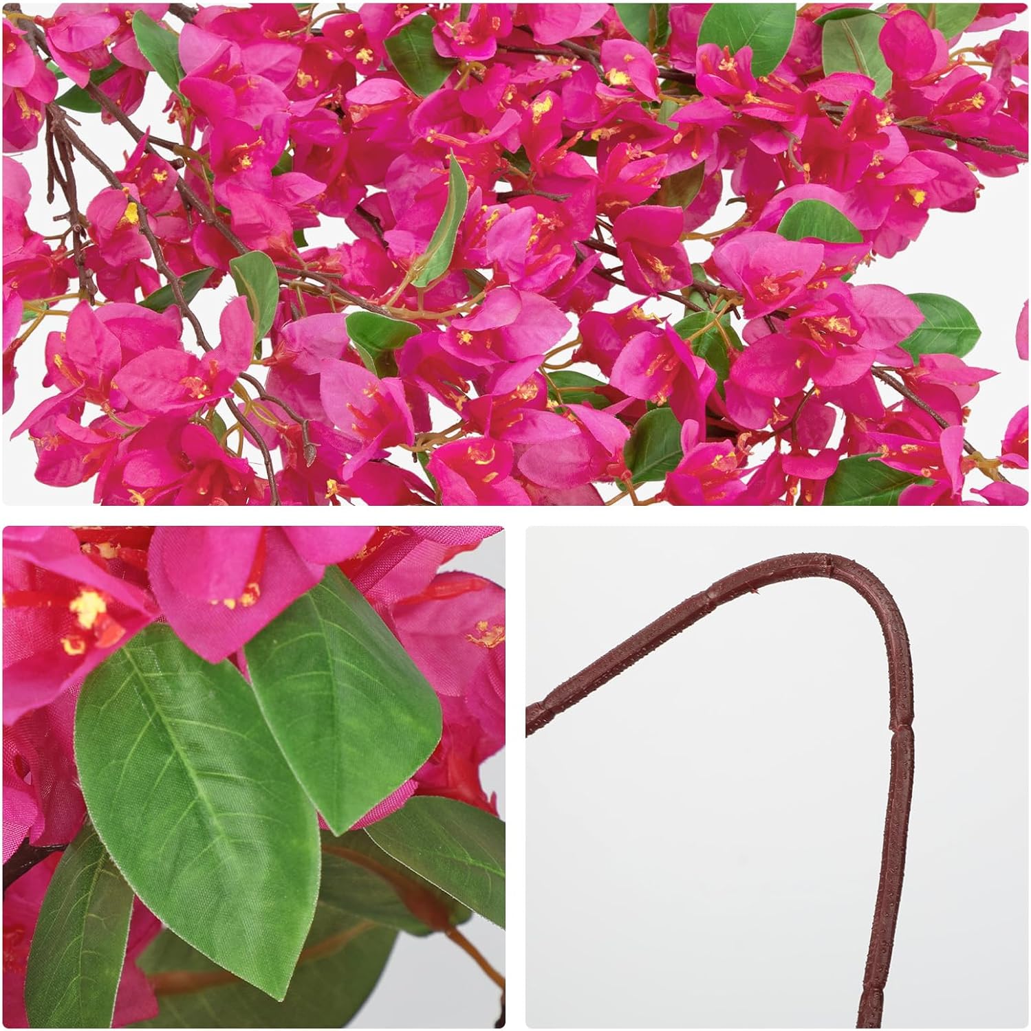 Briful 3PCS Bougainvillea Artificial Flowers 37.4in Long Stem Silk Bougainvillea Floral Branches Fake Plants and Flowers Bouquet for Home Garden Party Wedding Centerpiece Vase Decor(Fuchsia) - Image 3
