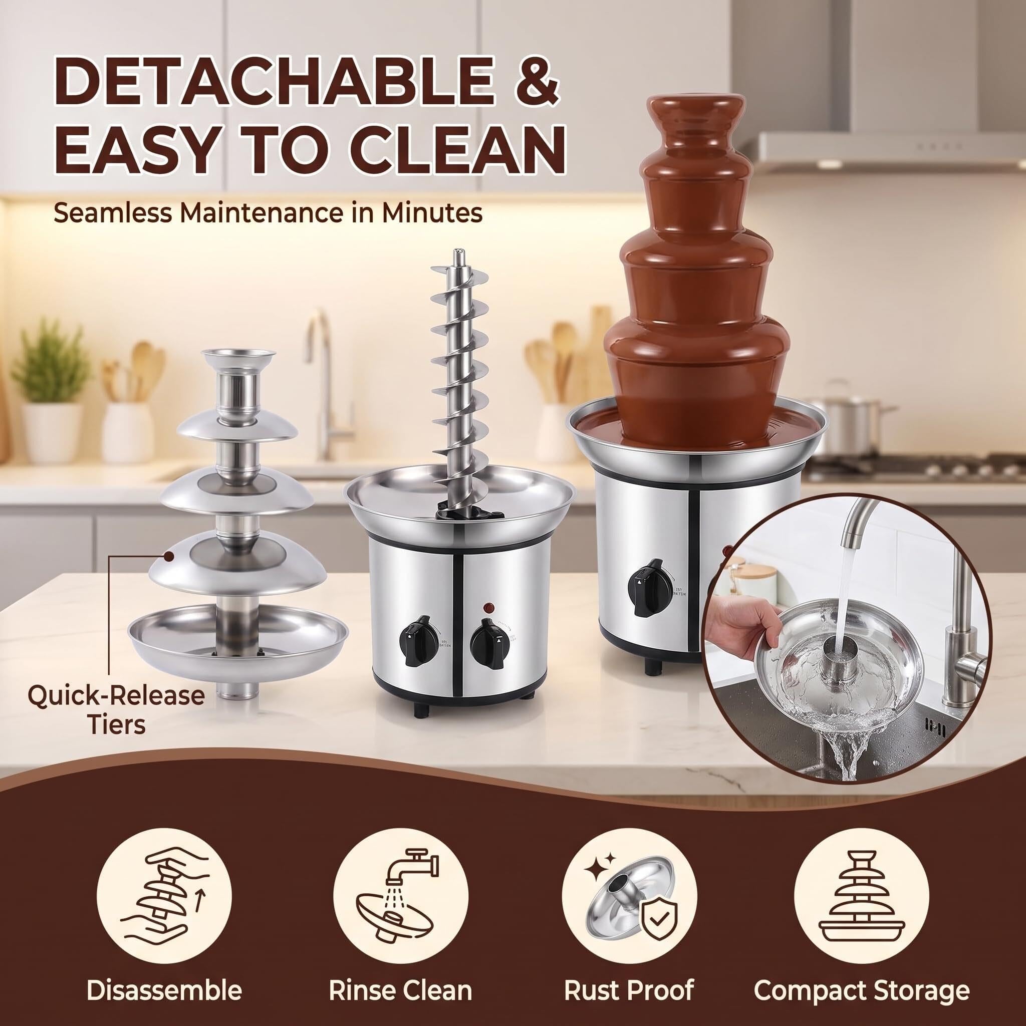 Genérico Fuente de Chocolate 4 Niveles for Fiesta, máquina eléctrica Fuente Fondue Acero Inoxidable for