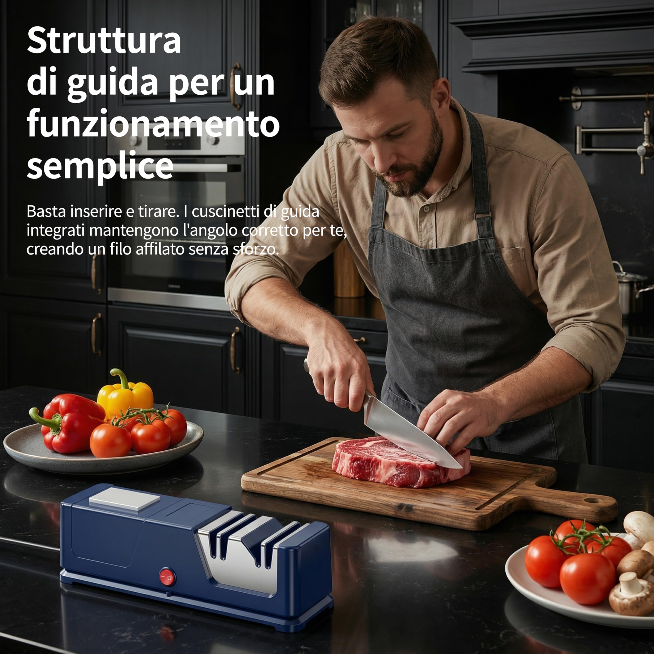 Affilacoltelli elettrico 5 in 1, rivestimento in diamante, Motore Silenzioso, Affilacoltelli da Cucina con Base Antiscivolo, Utensili da Cucina Sicuri e Facili da Usare (JU1)