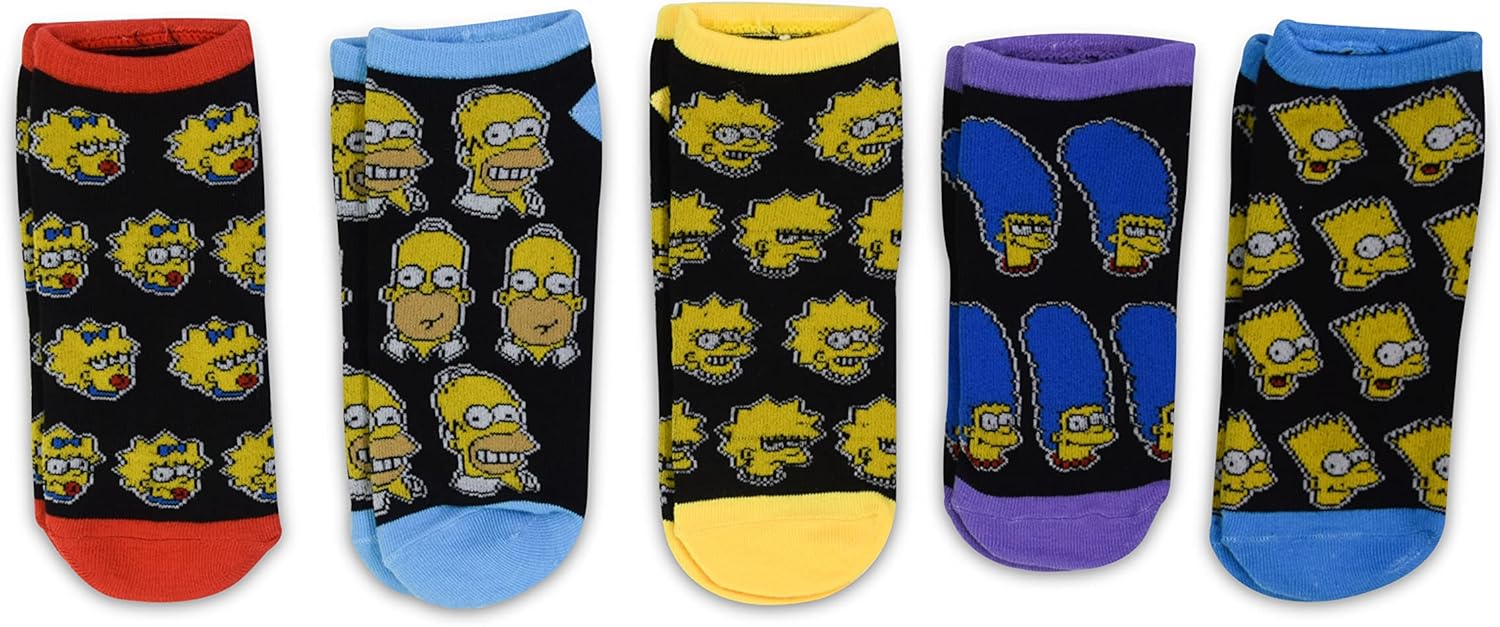 Simpsons The Homer Bart Marge Lisa Maggie Men's 5 Pack Low Cut Socks - Image 3