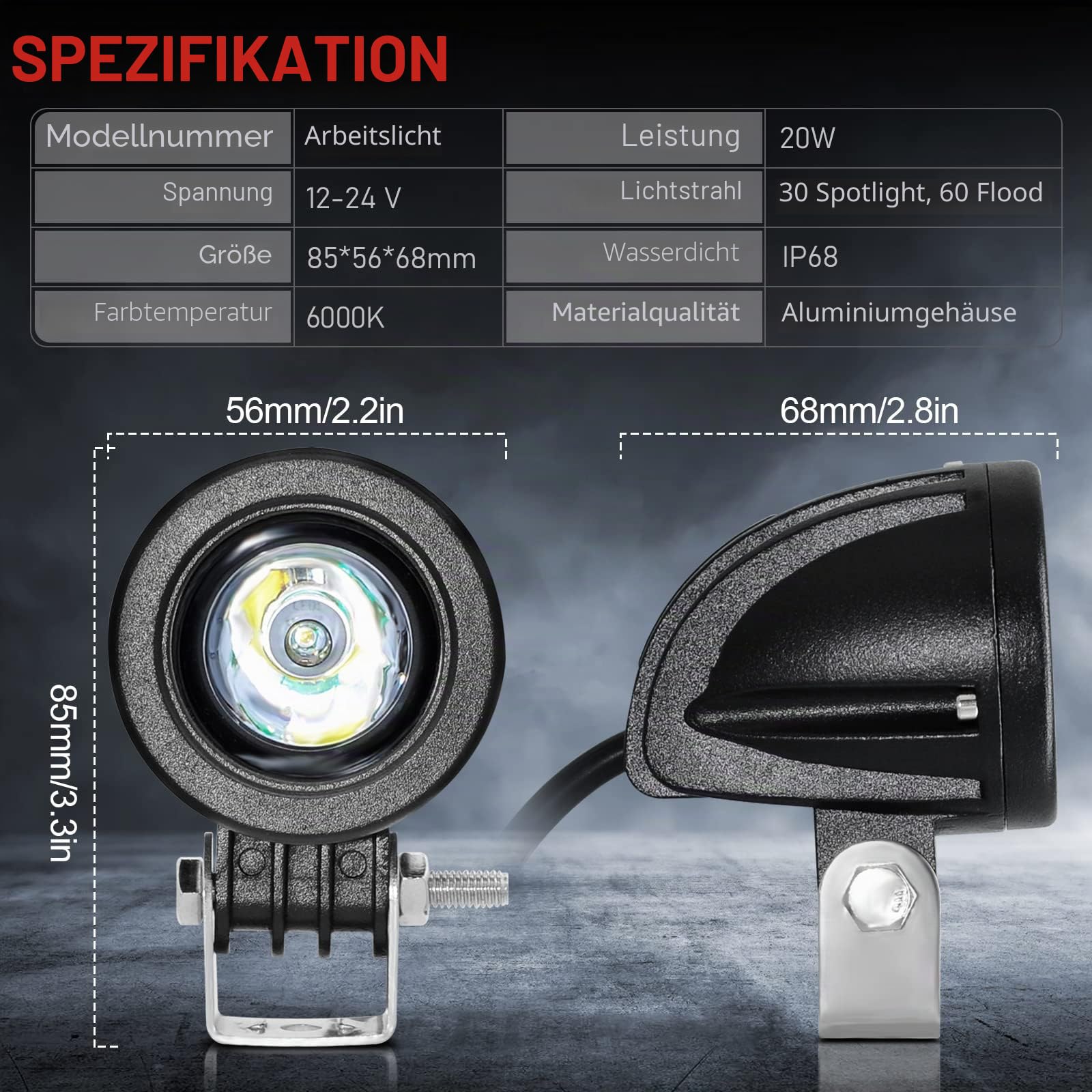 Dinfu 2 Zoll led Motorrad Zusatzscheinwerfer, 12v -24v Runde LED Scheinwerfer Frontscheinwerfer Zusätzliches IP68 Spotlights für Motorrad ATV UTV Dirt Bike 4x4 Pickup Truck Boot