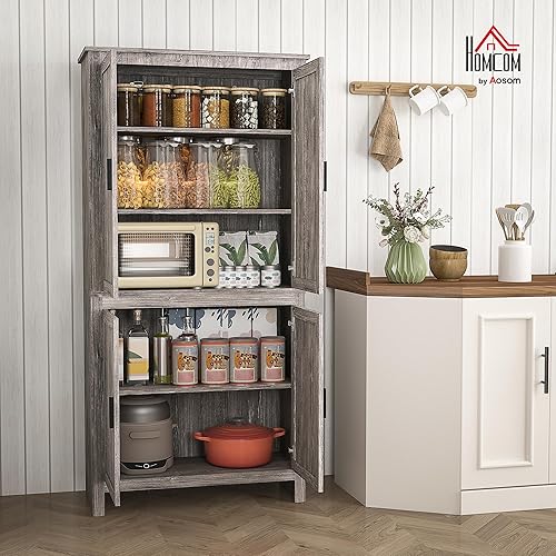 Miniatura 2 de HOMCOM Armario de despensa de cocina de 64 pulgadas, armario de almacenamiento independiente con 4 puertas y 3 estantes ajustables para comedor,