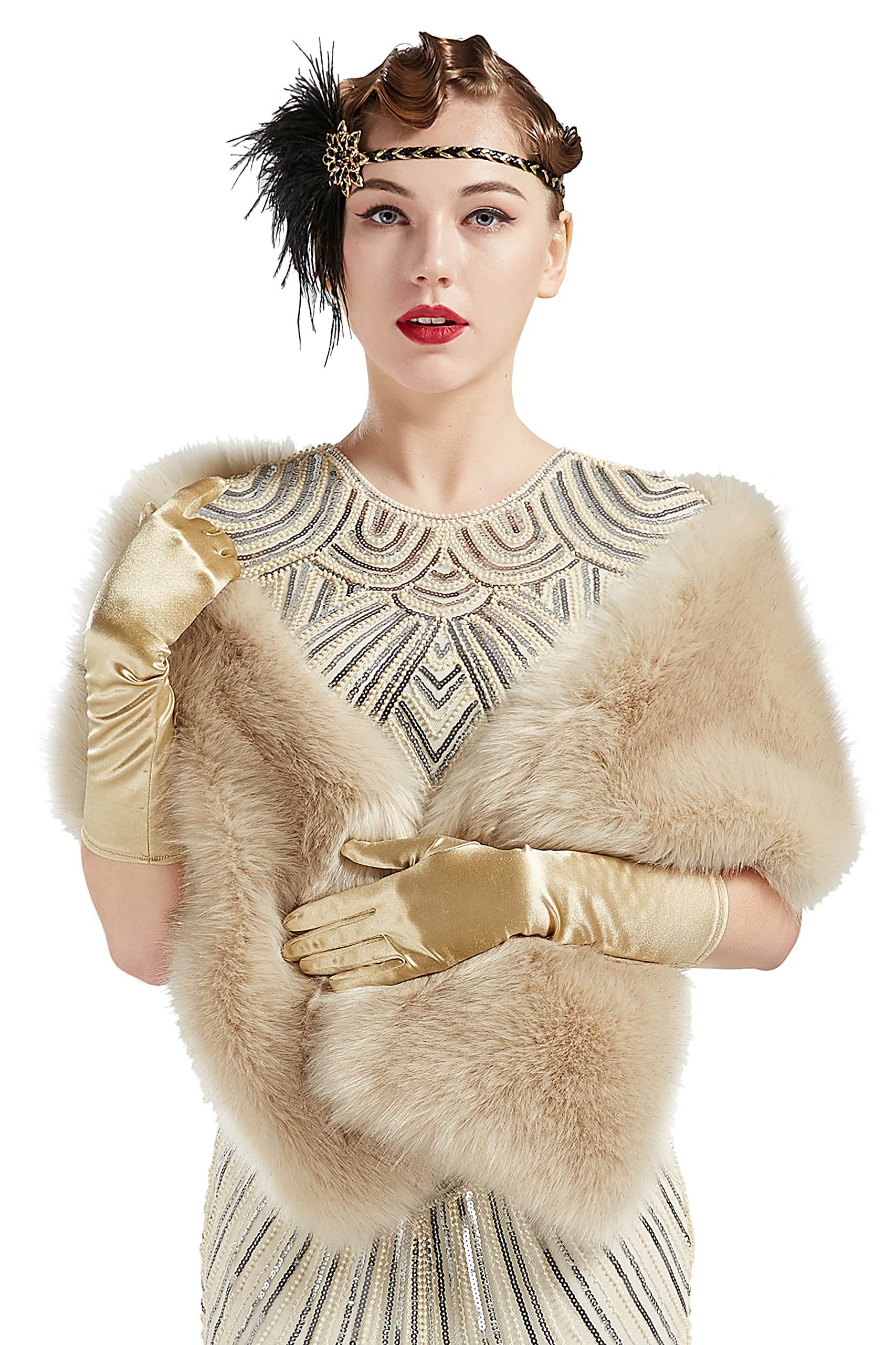 Womens Faux Fur Collar Shawl Faux Fur Scarf Wrap Evening Cape for Winter Coat