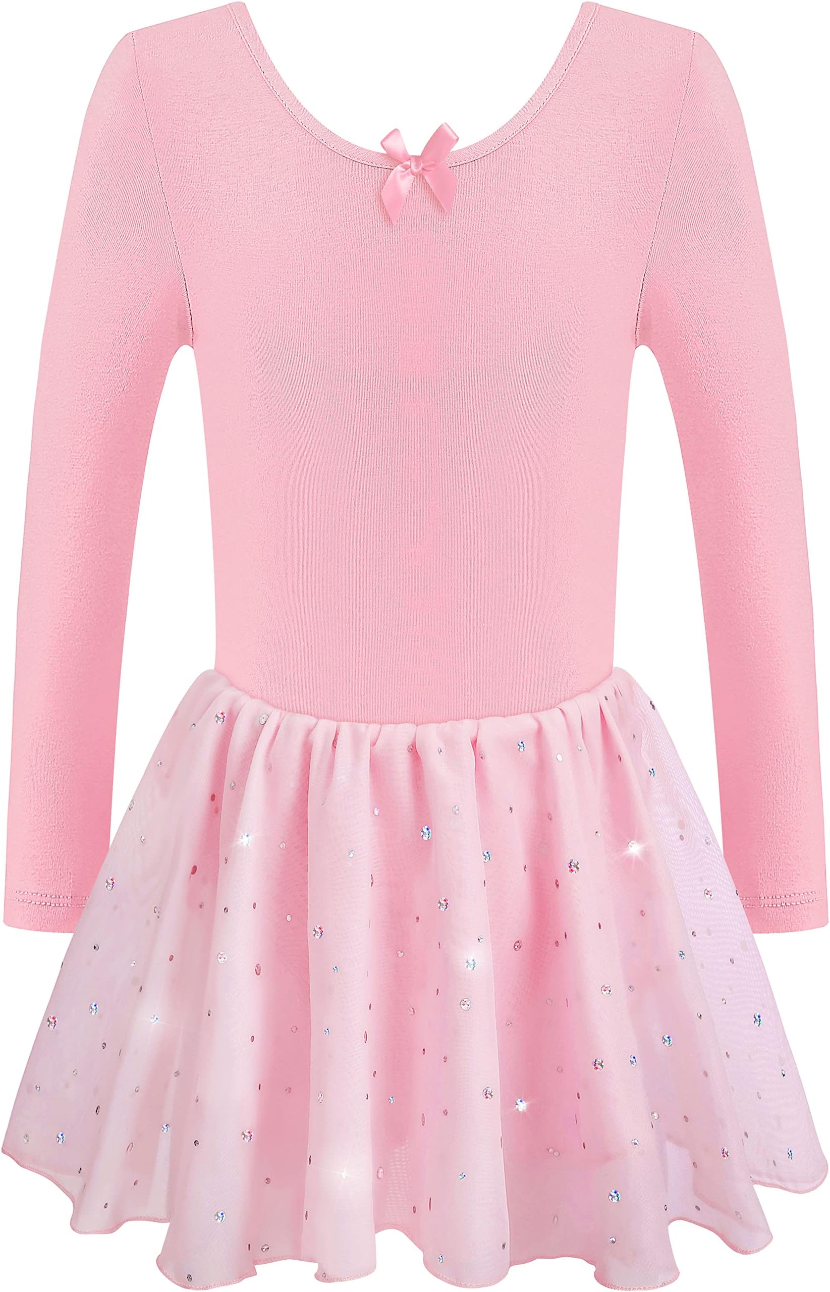 DANSHOWGirls Ballet Leotard Kids Long Sleeve Dance Leotard Dress with Glitter Tutu Skirt