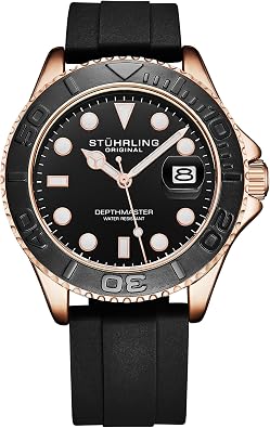 Stuhrling Original Depthmaster 4072 Mens Sport Dive Watch Quartz Movement, Rotating Bezel, Silicone Strap