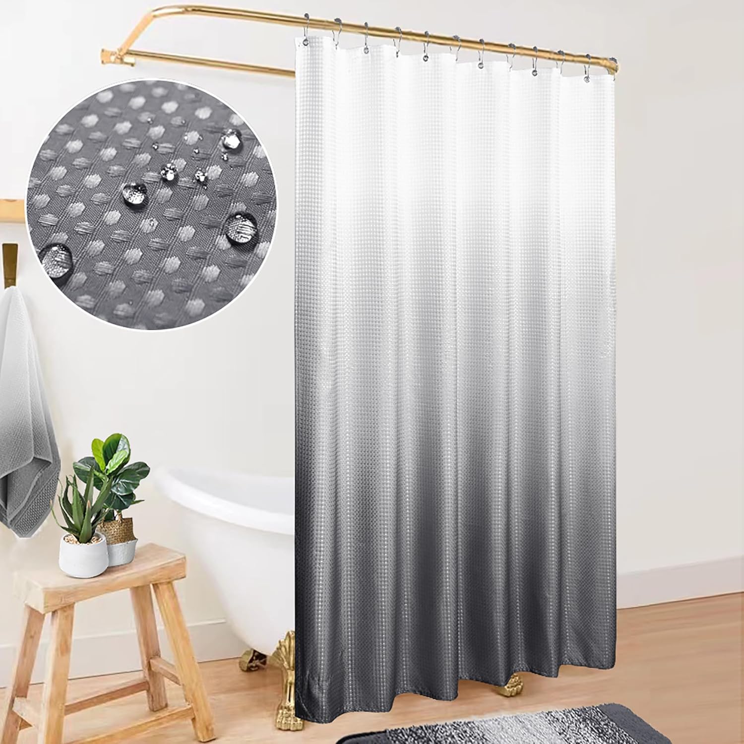 Dark Grey Shower Curtain,Ombre Waffle Weave Waterproof Cloth Fabric Shower Curtains Liner for Bathroom with Hooks, Slate Gray, 70x72