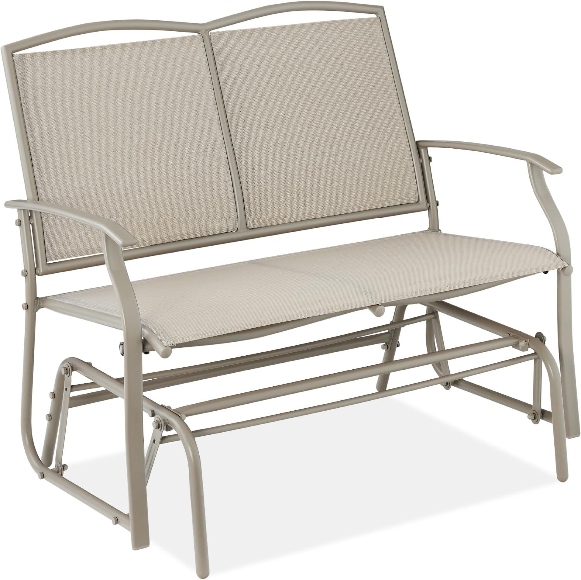 Best Choice Products 2-Person Outdoor Patio Swing Glider Steel Bench Loveseat Rocker for Deck, Porch w/Textilene Fabric, Steel Frame - Taupe