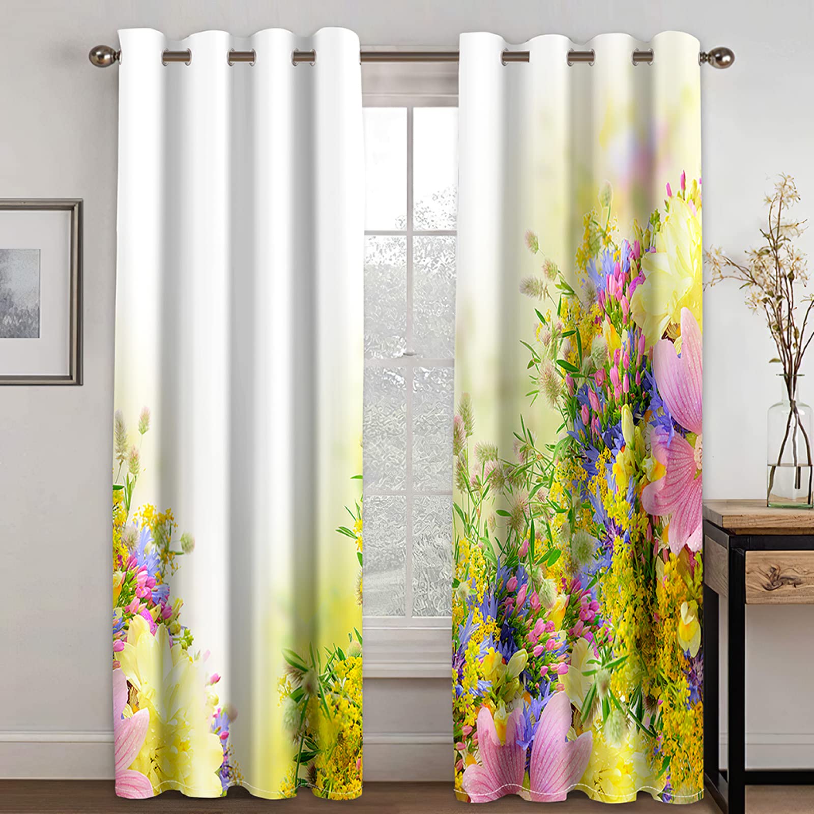 Vorhang Blickdicht Verdunklungsvorhänge Gardienen 2-SetBlume 150x166cm