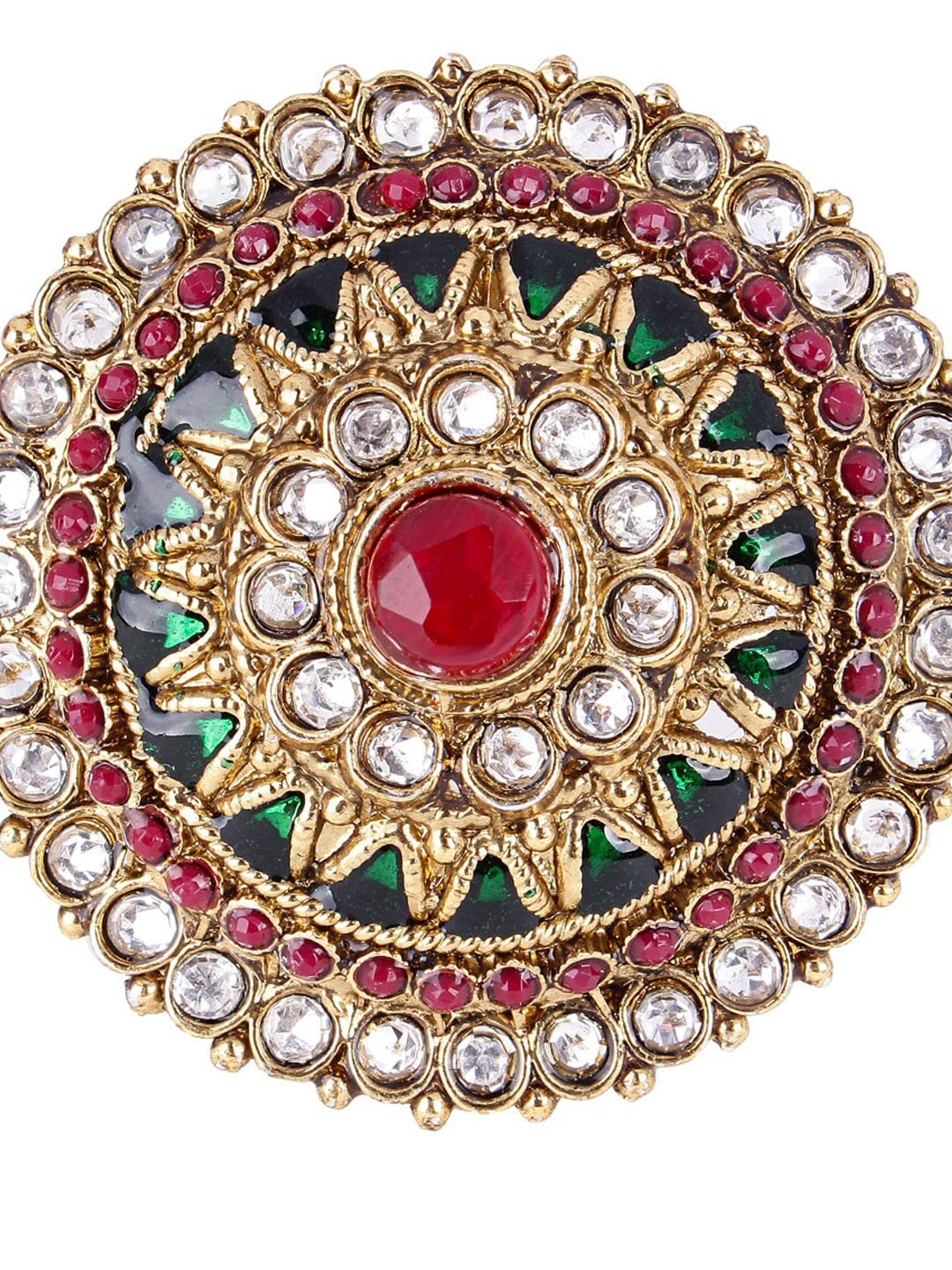 Gold-Plated Stone-Studded Adjustable Finger Ring