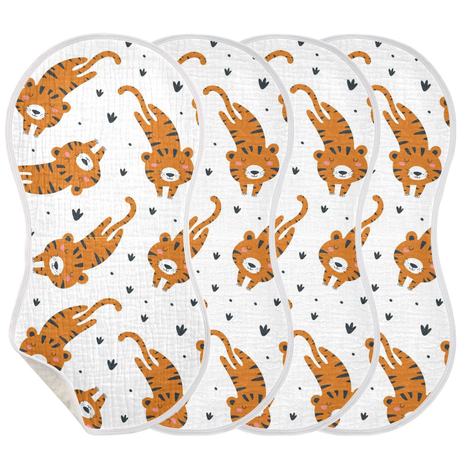 xigua 4 Pack Cute Cartoon Tiger Burping Cloths for Babies, Soft Cotton Baby Burp Cloths Ultra Absorbent Burp Rags for Newborn, Baby Boys, Girls, Unisex
