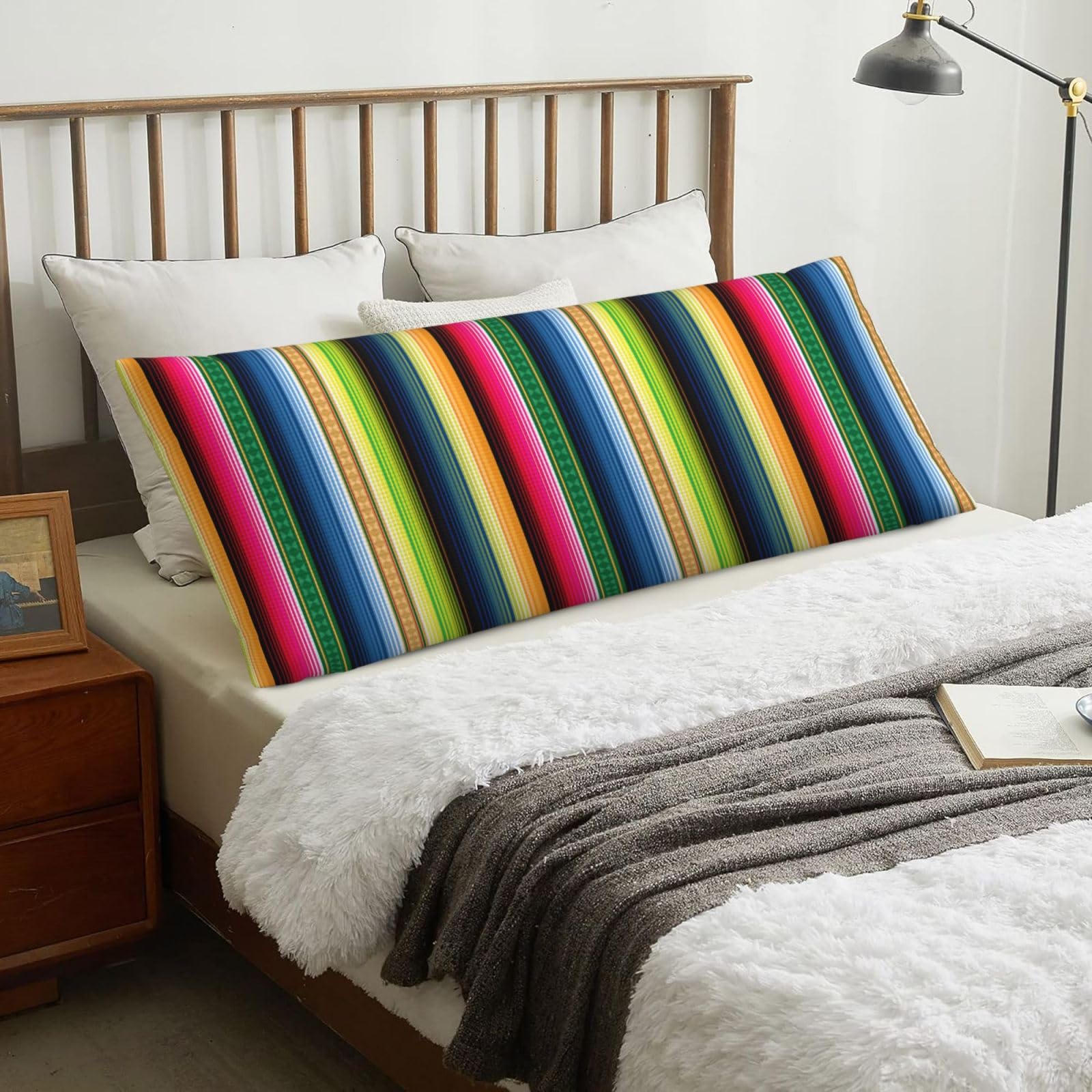 Traditional Mexican Blanket Serape, Body Pillow Cover with Zipper,Long Body Pillowcase 20 x 60 in