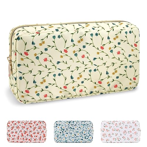 Bolsa de maquillaje floral pequeña impermeable para bolso, bolsa de cosméticos de flores de nailon, bolsa de almacenamiento de artículos de tocador