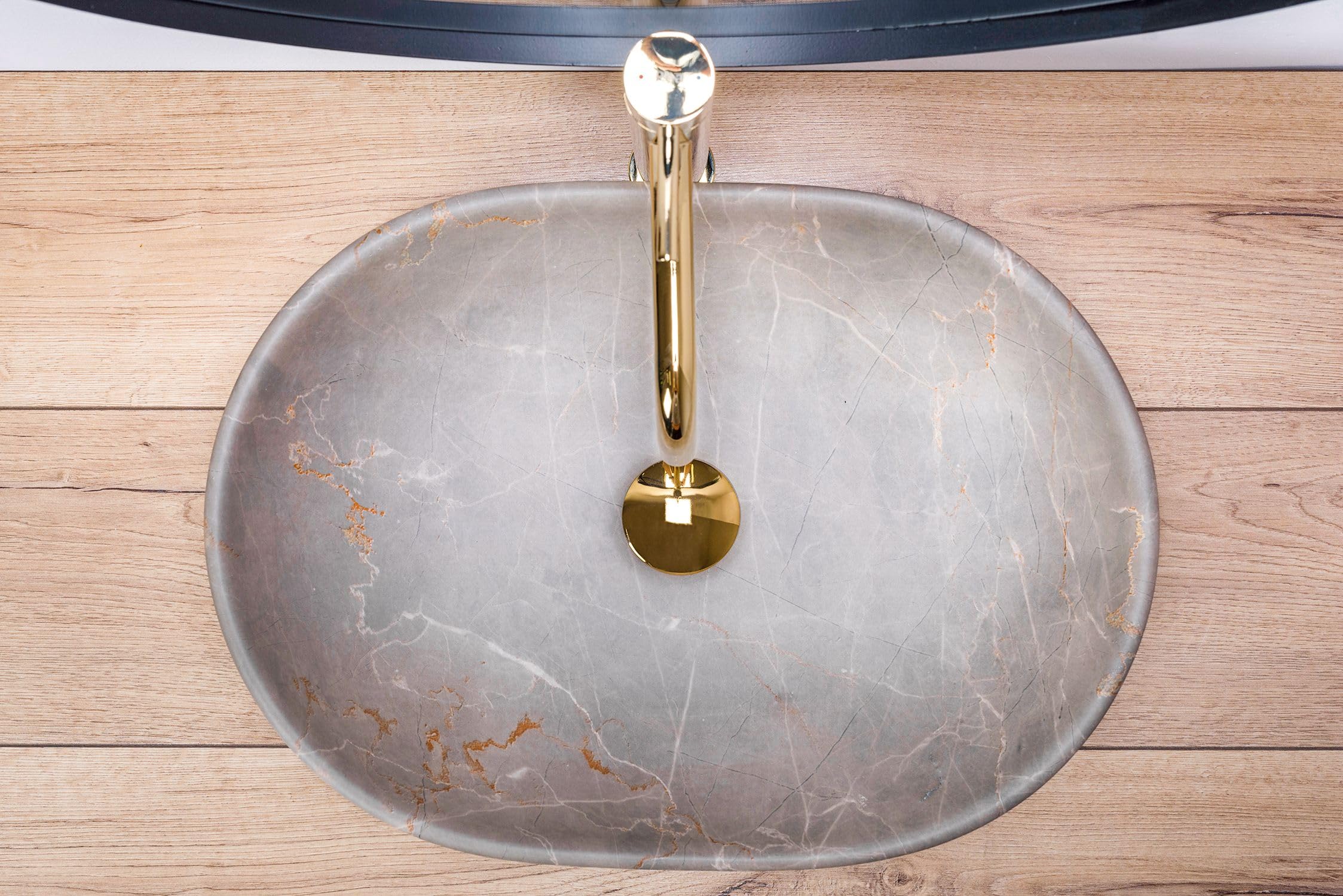 Rea - Lavabo Da Appoggio Lara Beige Lavabo Bagno 485 X 350 X 135 mm In Ceramica (Marrone, Imitazione Marmo)