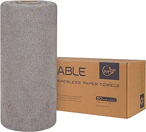 Reusable Paper Towels Washable Roll: 50Pack Paperless Paper Towels Tear Away 12x12In Absorbent Cloth Towels Reusable Washable for Kitchen Zero Waste (Gray)