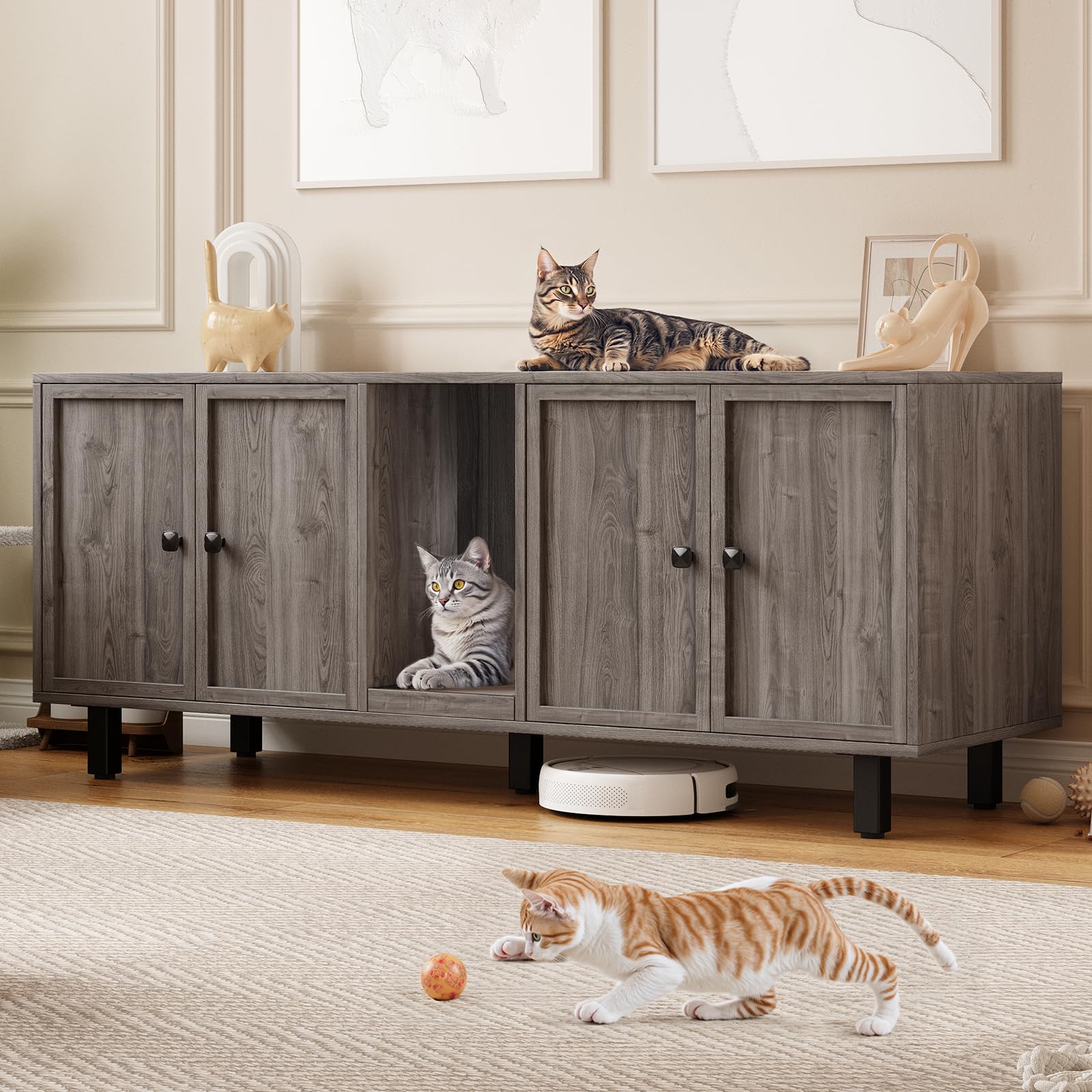 ONBRILL 59 Inches Cat Litter Box Enclosure for 2 Cats, Grey
