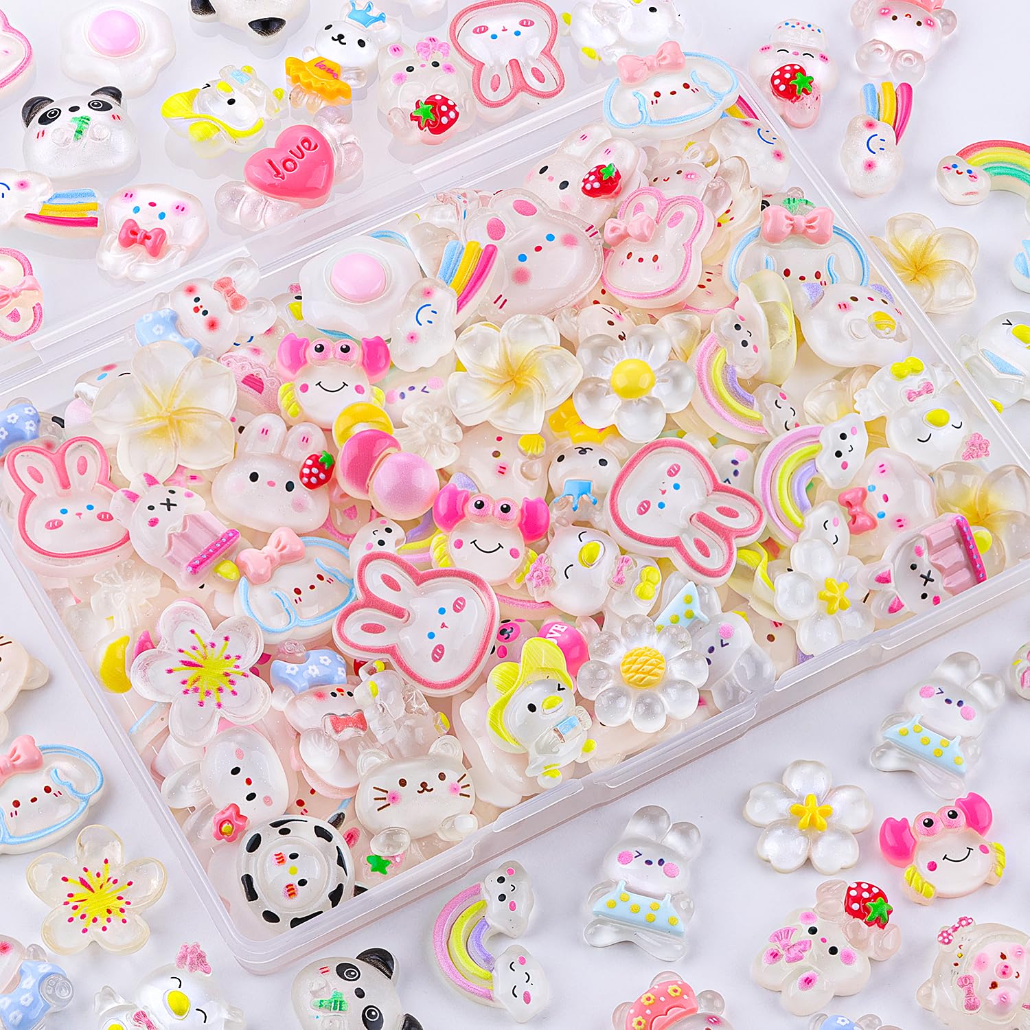 100PCS White Slime Charms Jelly Cute Flatback Resin Charms for Slime, Random Kawaii Decoden Charm for Embellishments Phone Junk Case Charms Bulk,