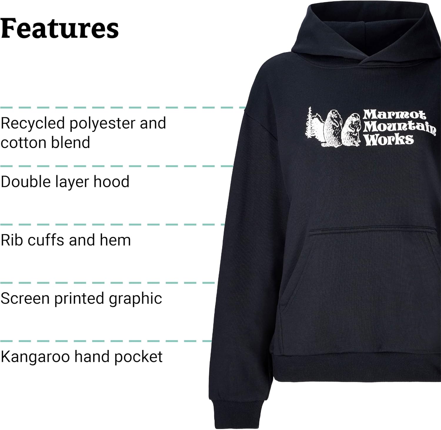 MARMOT Women's Marmot for Life Hoody - Hooded Sweatshirt with Screen Printed Graphic, Double-Layer Hood and Kangaroo Pocket - Image 6