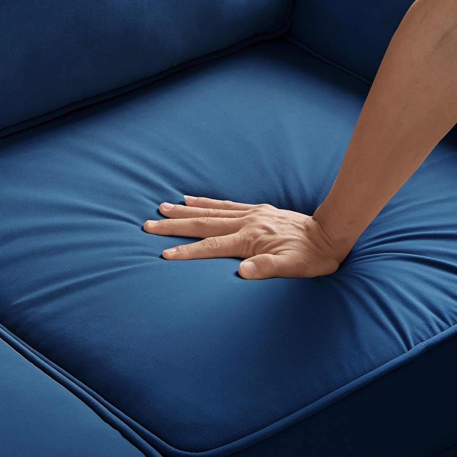 Modern Accent Chair Velvet Upholstered Single Sofa Chair with Wooden Legs Comfy Arm Chair for Living Room Bedroom, Navy