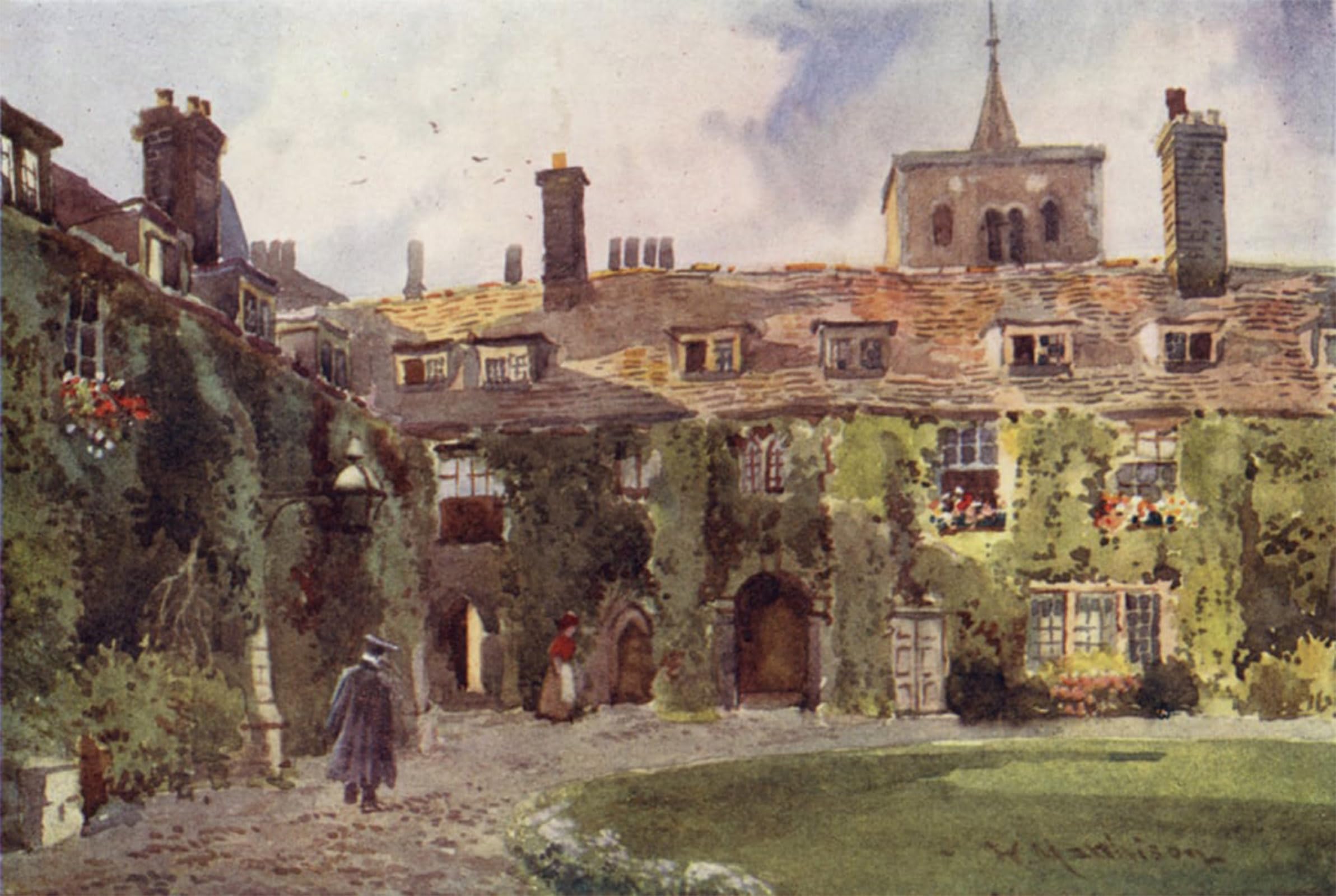 POSTERIIk Vintage Classic Picture Landscape Artwork the Old Courtorpus Christi College by William Matthison Portrait Canvas Painting for Office Home Decor 60x90cm