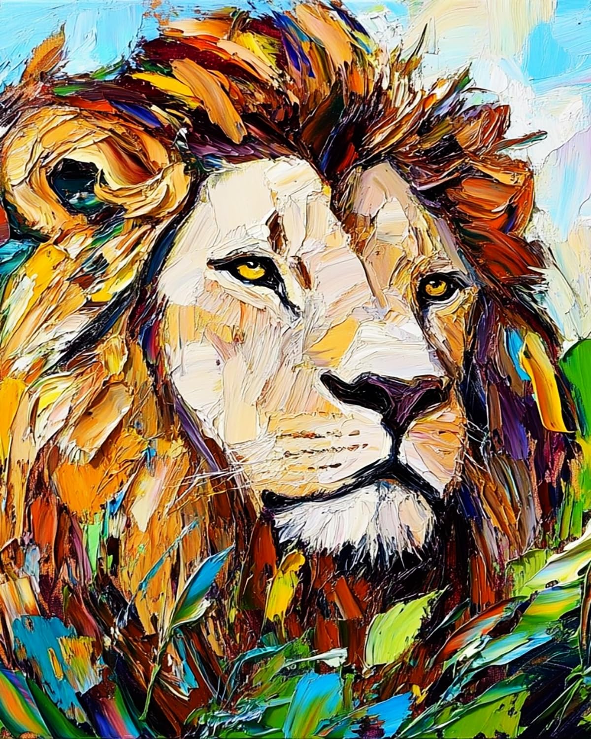 Liubaishi Multicolour Paint By Numbers For Adults, Lion With Colourful Mane, 40X50 Cm Acrylic Canvas Kit