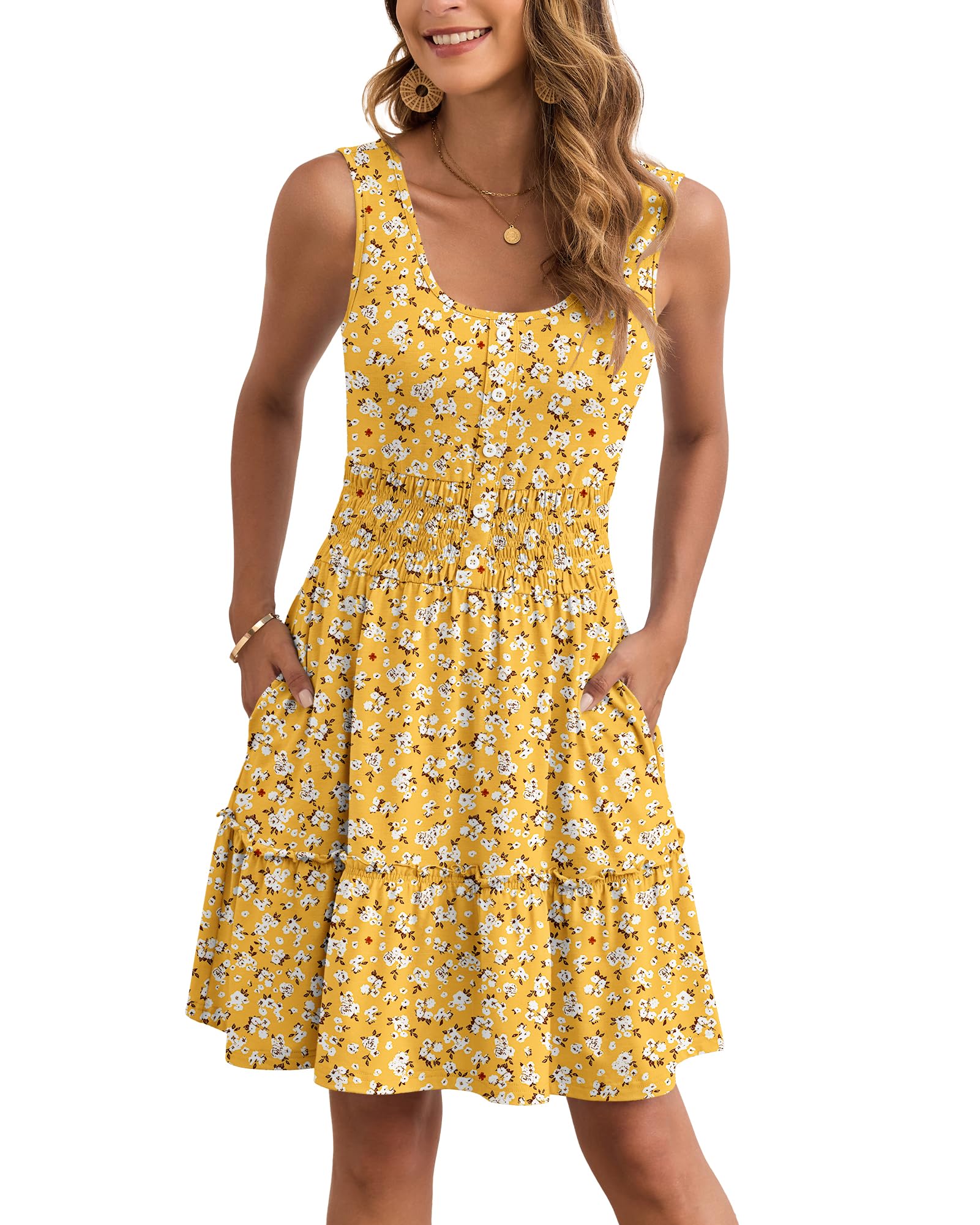 AUSELILY Women Summer Dress Sleeveless Tank Button Down Dresses