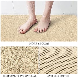 LuxStep Shower Mat Bathtub Mat,24x36 inch, Non-Slip Bath Mat with Drain, Quick Drying PVC Loofah Bathmat for Tub,Shower,Bathroom,Khaki