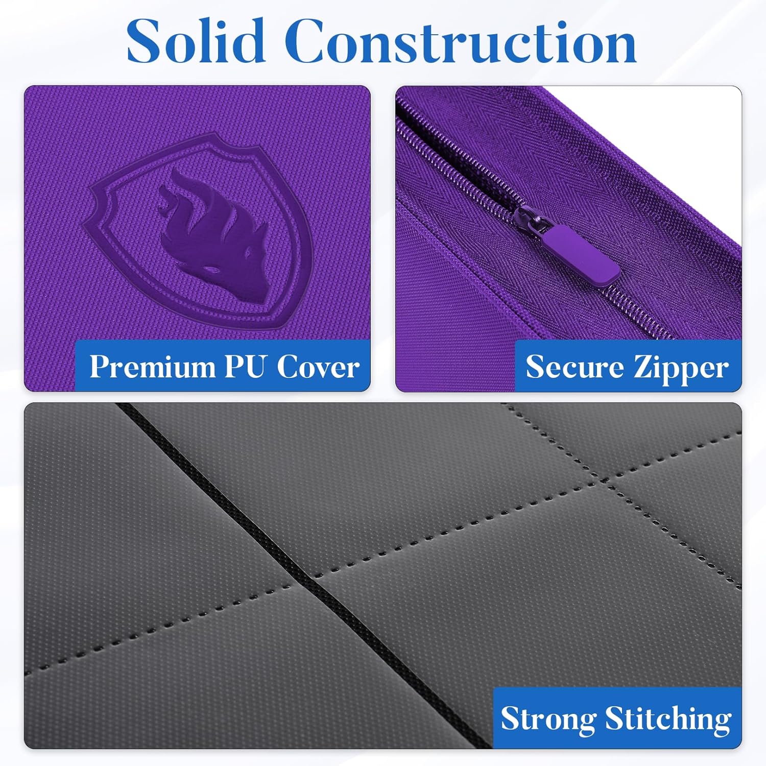 Premium Zip Card Binder 12 Pocket, Fabmaker 912 Pockets Trading Card Binder, PU Zipper Card Collection Album, Sturdy Side-Loading Card Book Holder for Game & Sports Cards, Purple