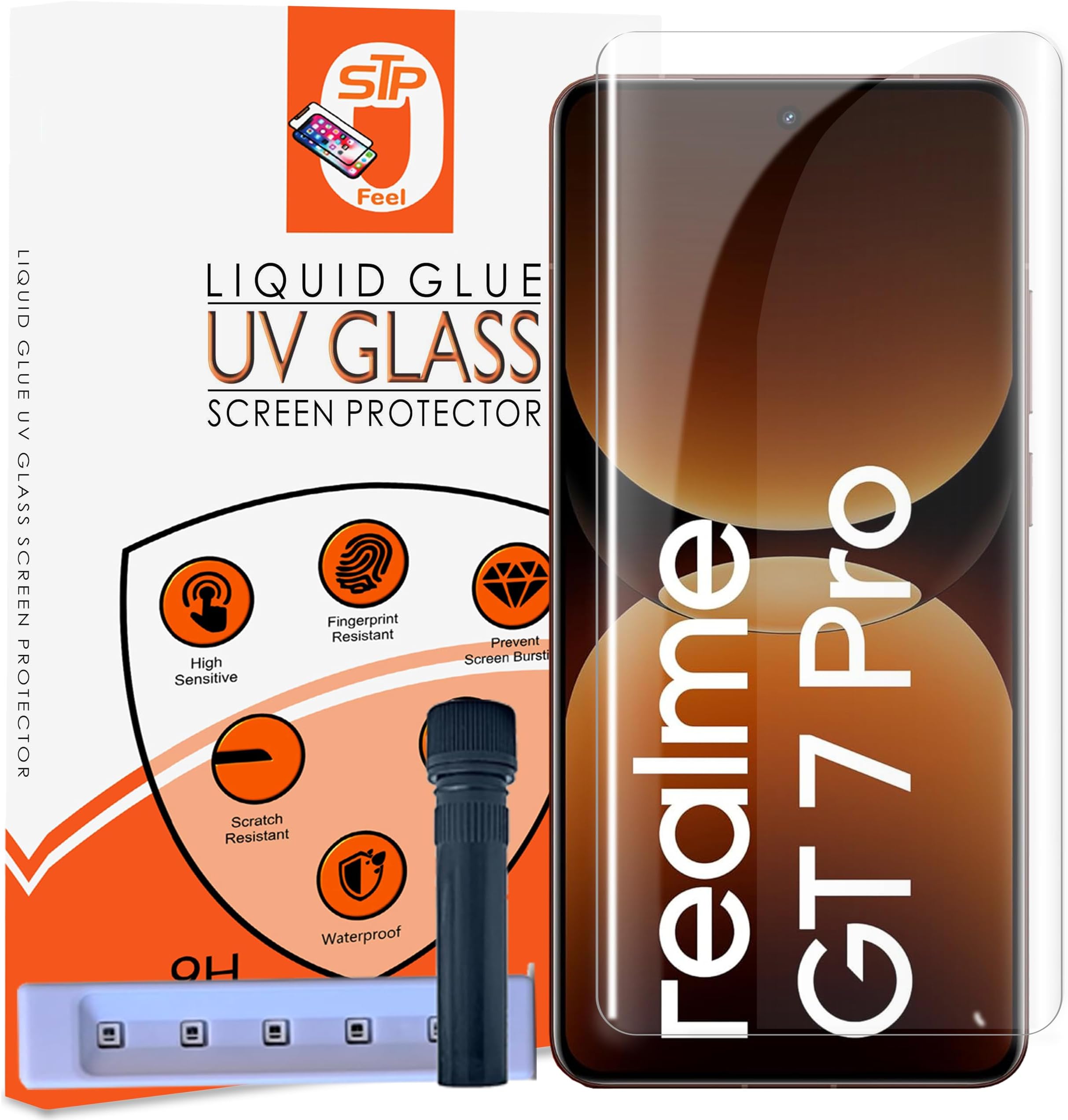 STP FEEL® UV HD+ Tempered Glass Screen Protector Guard Compatible For Realme Gt 7 Pro (6.78 Inch, Pack of 1) Full Adhesive UV Curved Case Friendly HD Clarity with easy installation kit for Smartphone