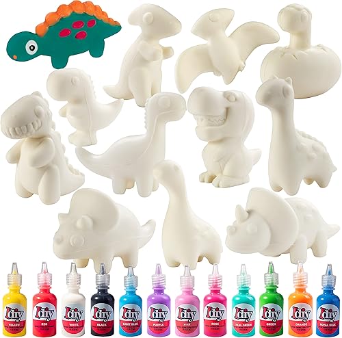 Kit de manualidades jumbo para fiestas de dinosaurios (12 dinosaurios únicos con 12 pinturas de tela), juguetes blandos blancos con aroma Kawaii de