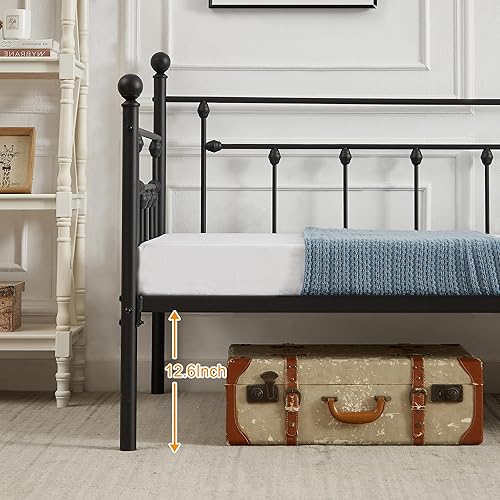 Miniatura 6 de VECELO Marco de sofá cama, cama de plataforma de metal tamaño individual con cabecero, listones de acero resistente soporte para sala de estar,