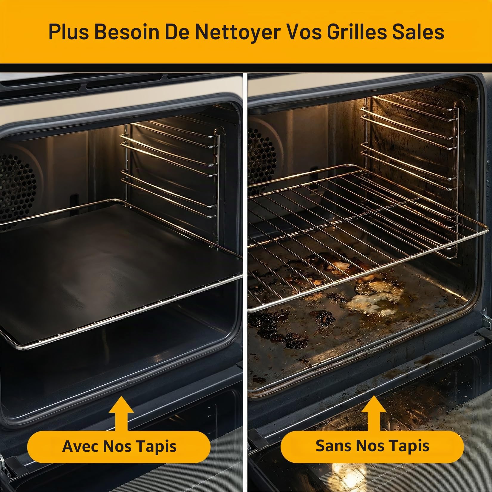 Tapis de Four Réutilisables Anti-adhésif 40 x 33 cm Protection Fond de Four pour Grill Gaz Électrique
