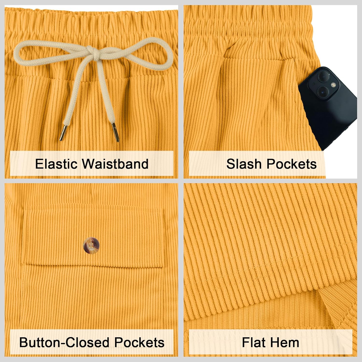 Mens Cargo Shorts Casual Drawstring Elastic Waist Corduroy Summer Beach Shorts with Pockets - Image 6