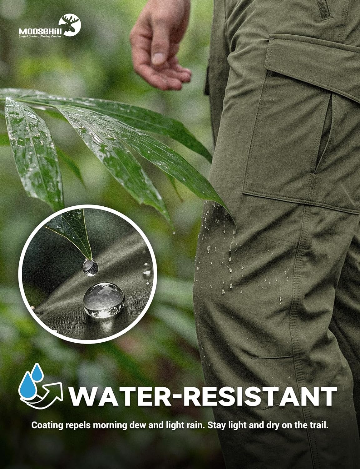 Moosehill Men's Hiking Pants Lightweight: Breathable Quick Dry Water Resistant 4-Way Stretch - 6 Deep Pockets for Hot Weather
