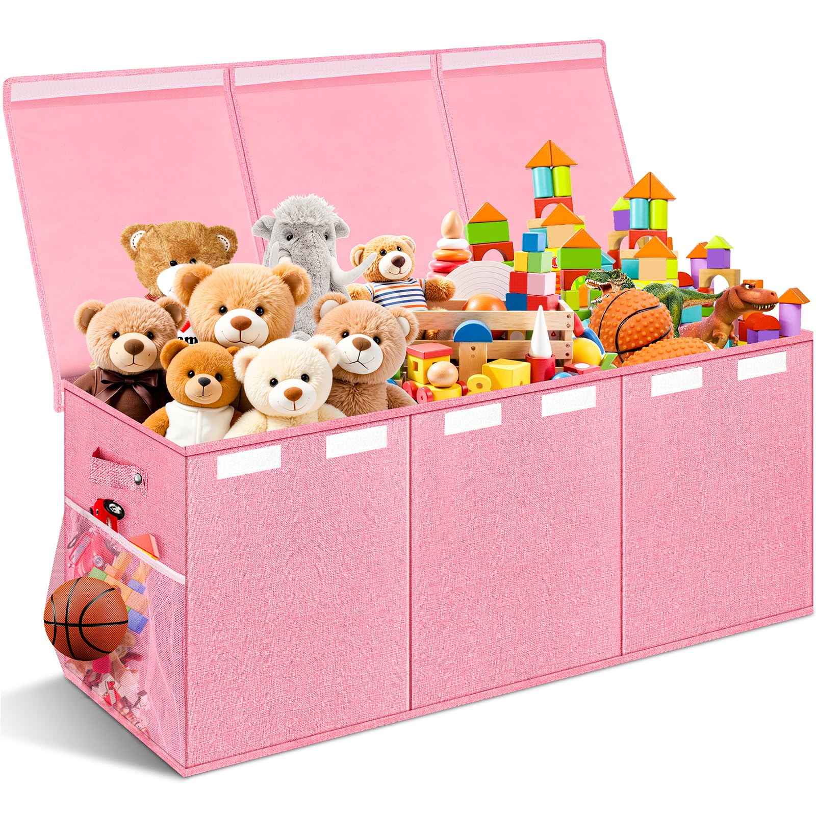 Extra Large Toy Box with Lids, Collapsible Storage Bin, 38"x16"x14", Pink