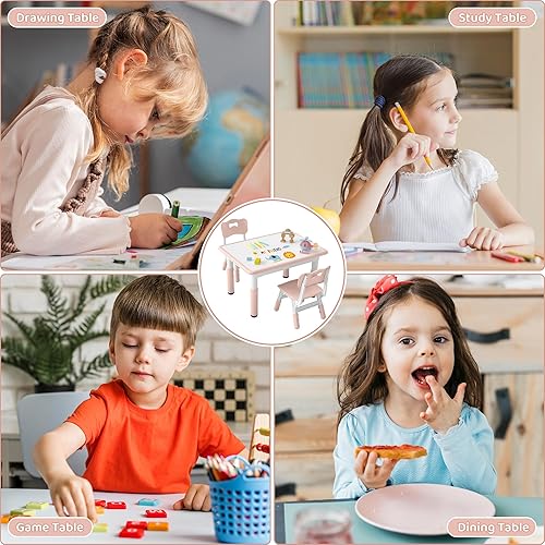 Miniatura 7 de Juego de mesa y 2 sillas para niños, mesa y sillas para niños pequeños de altura ajustable con escritorio de graffiti, 31.5 pulgadas de largo x 23.6